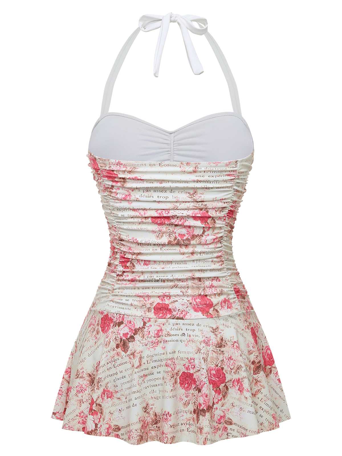 1950er Halter Rosen Gerafft Bauchformend Badeanzugkleid - Image 4