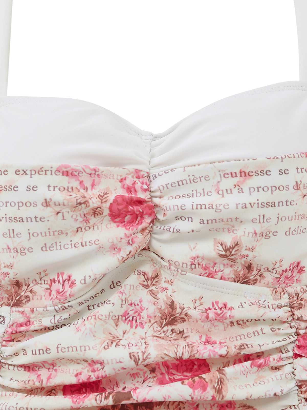 1950er Halter Rosen Gerafft Bauchformend Badeanzugkleid - Image 6