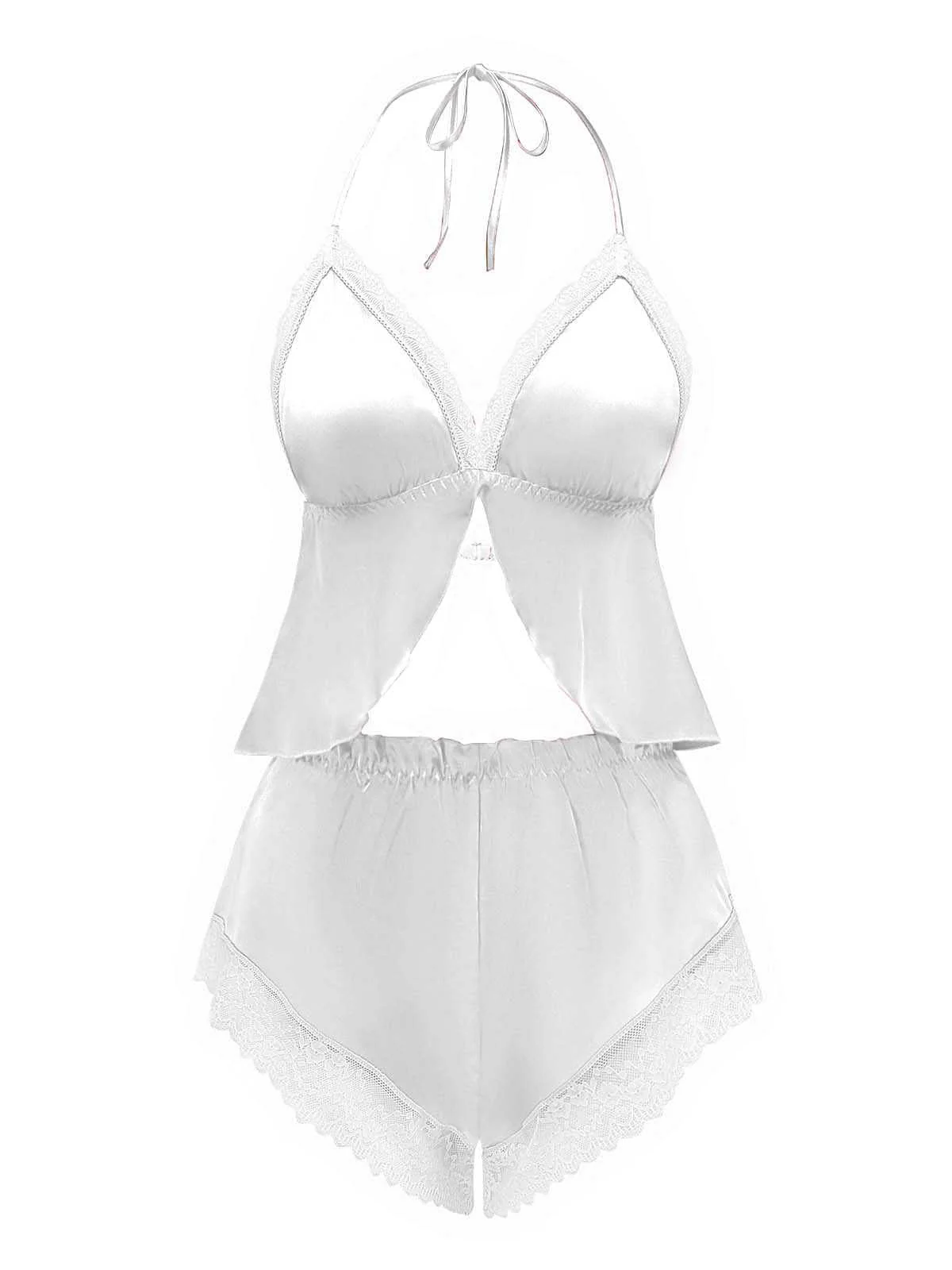 1950er Halter Spitze Satin Pyjama Set - Image 8