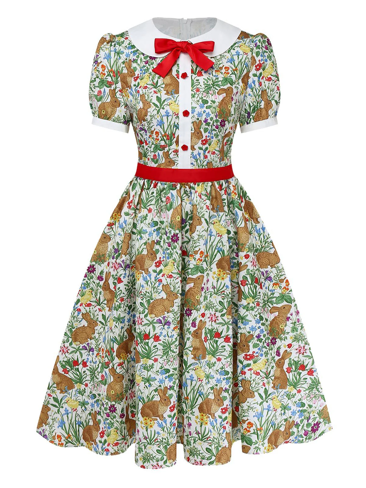 1950er Hase Blumen Bogen Peter Pan Kragen Kleid - Image 3