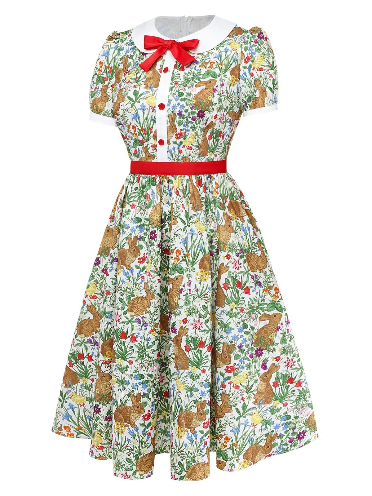 1950er Hase Blumen Bogen Peter Pan Kragen Kleid - Image 4