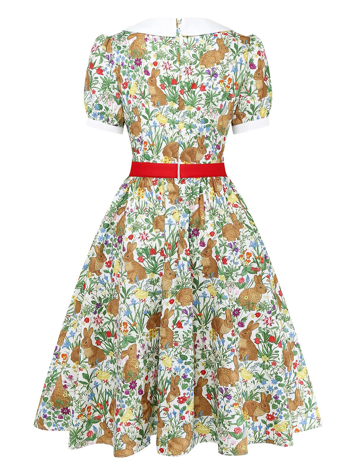 1950er Hase Blumen Bogen Peter Pan Kragen Kleid - Image 5