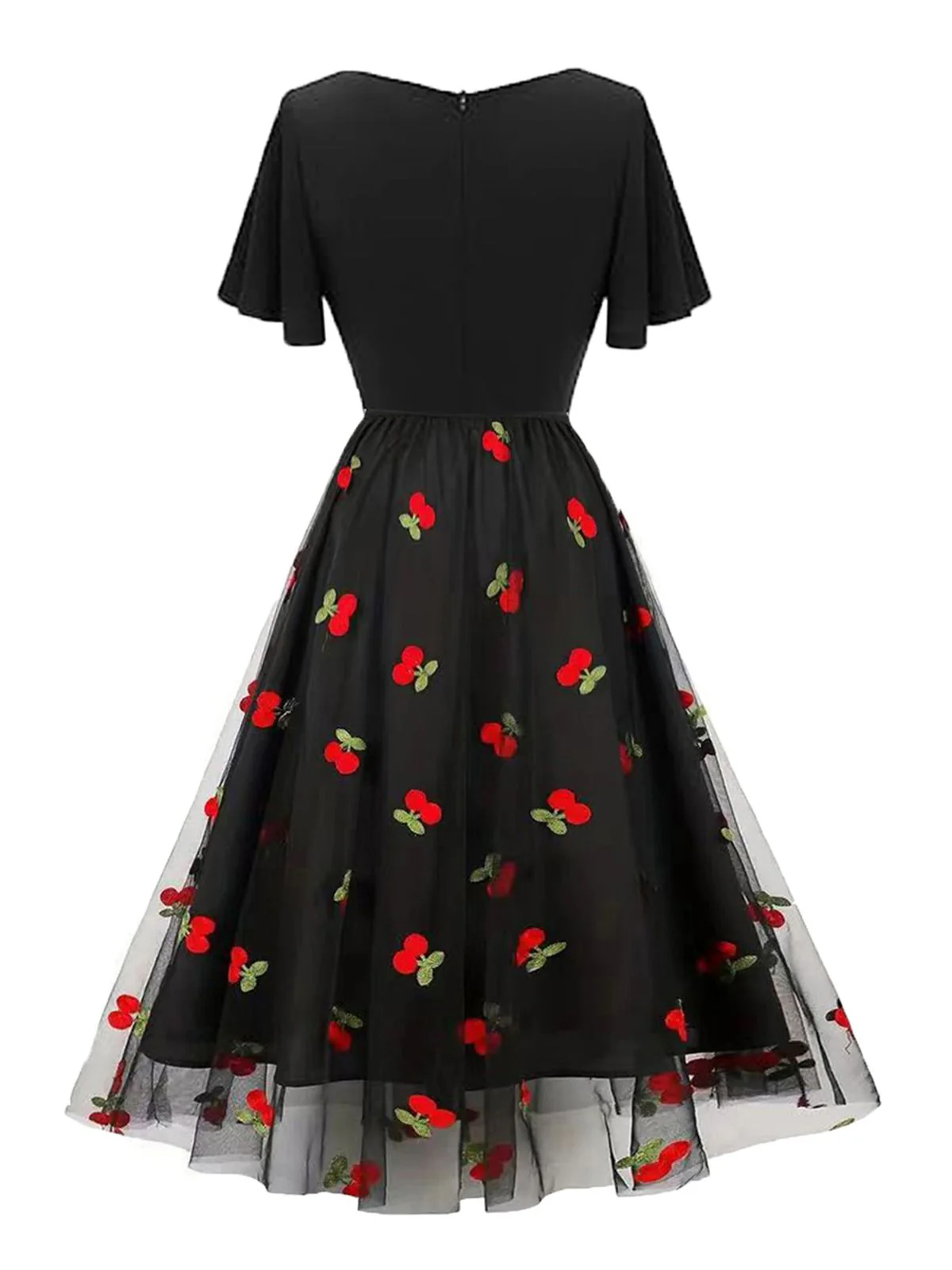 1950er Herzausschnitt Kirschrot Netz Kleid - Image 2