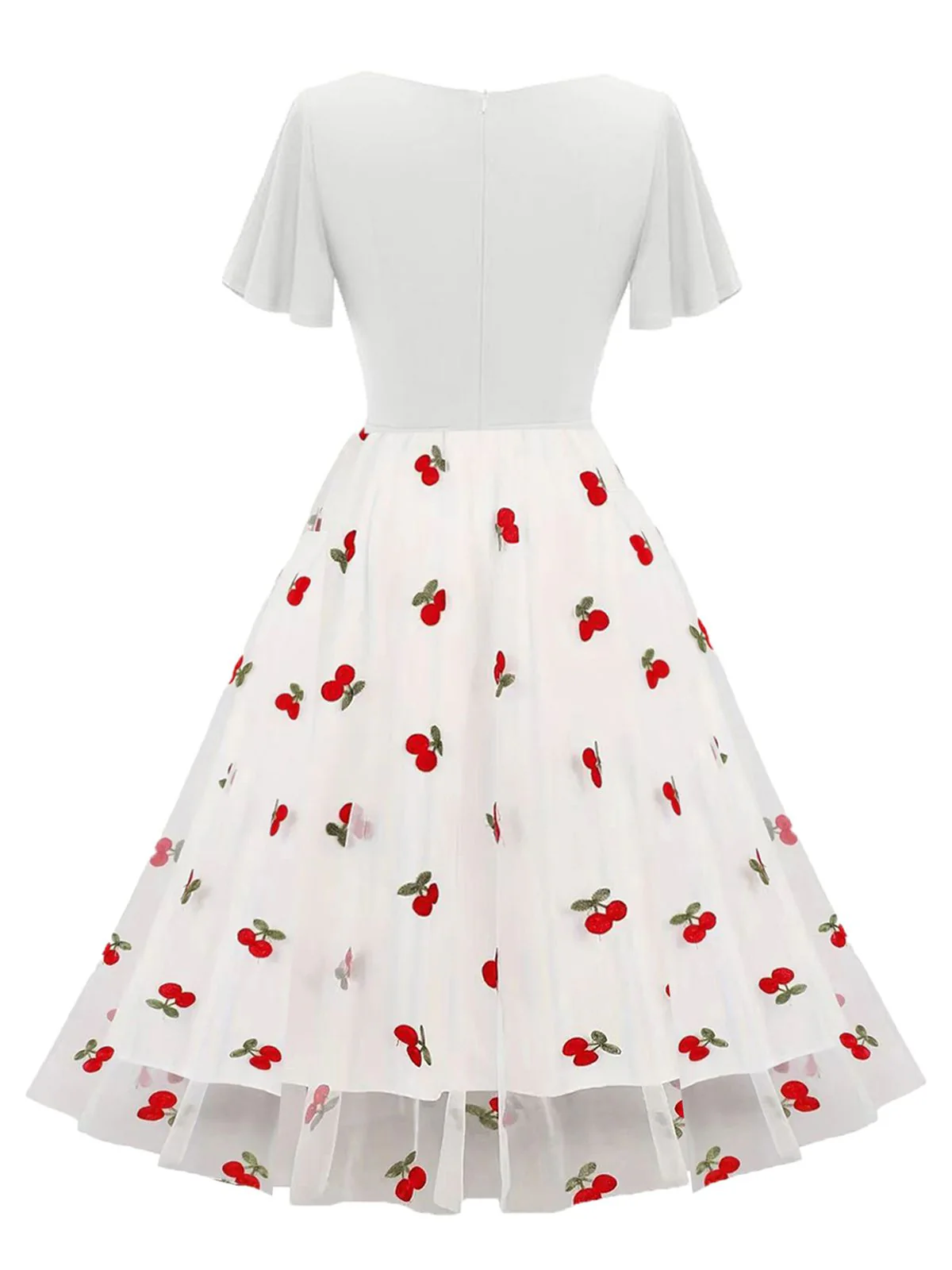 1950er Herzausschnitt Kirschrot Netz Kleid - Image 5