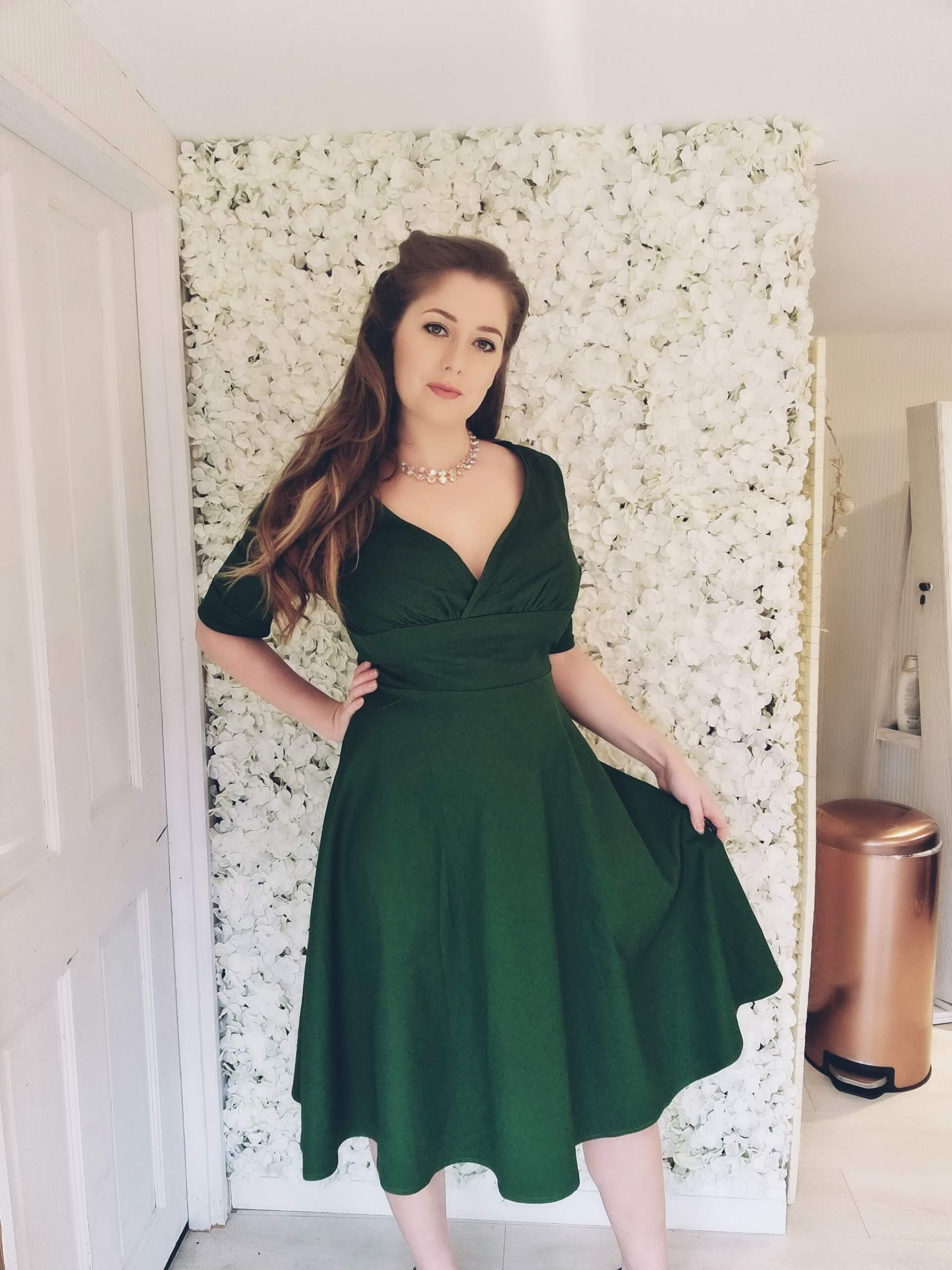 Grün 1950ER HOHE TAILLE V-AUSSCHNITT SWING KLEID - Image 3
