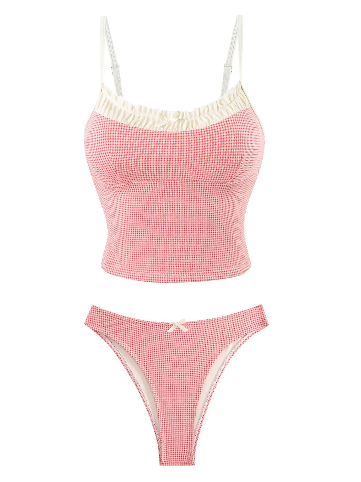 1950er Kariert Spitze Besatz Tankini Set - Image 5