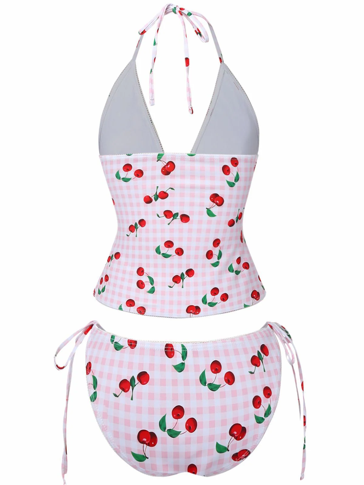 1950er Karomuster Kirsch Druck Halter Tankini Set - Image 3