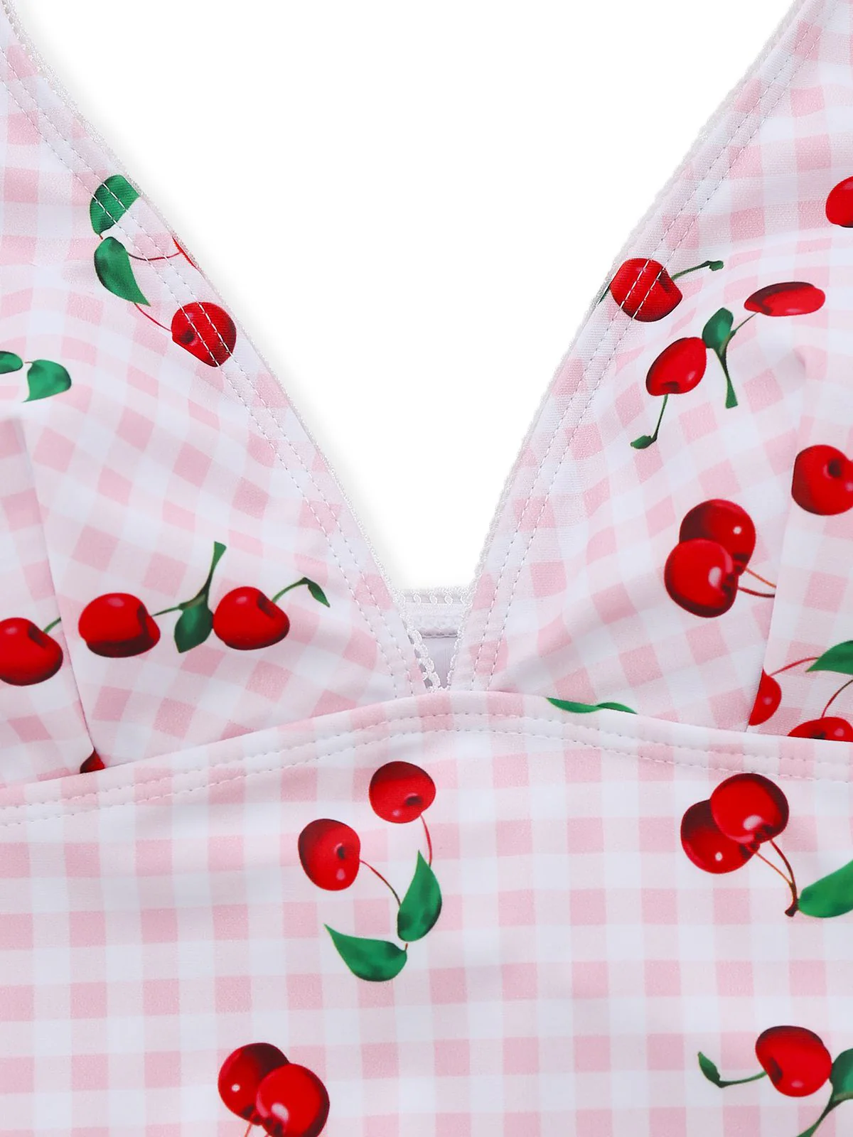1950er Karomuster Kirsch Druck Halter Tankini Set - Image 4