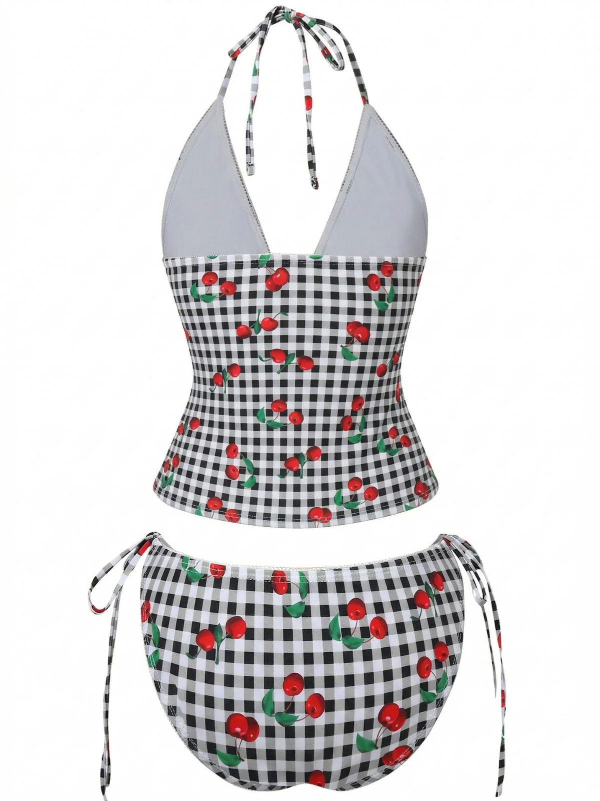 1950er Karomuster Kirsch Druck Halter Tankini Set - Image 8