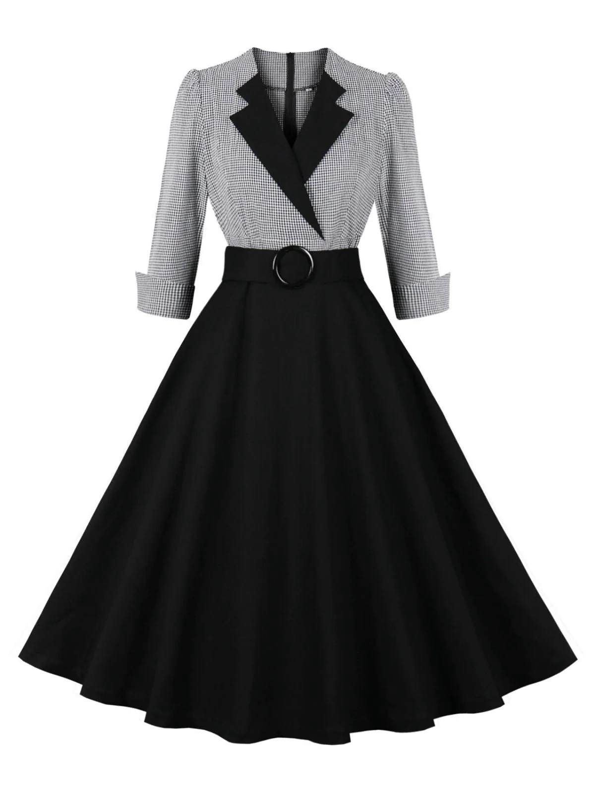 1950er Kerbkragen Farbblock Gingham Plaid Kleid - Image 6