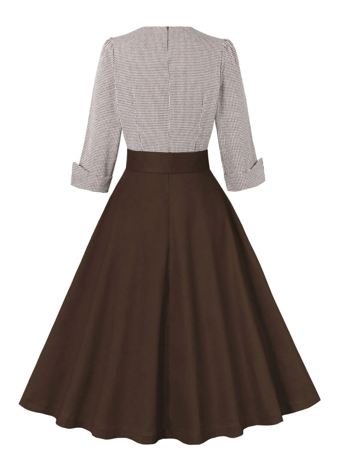 1950er Kerbkragen Farbblock Gingham Plaid Kleid - Image 2