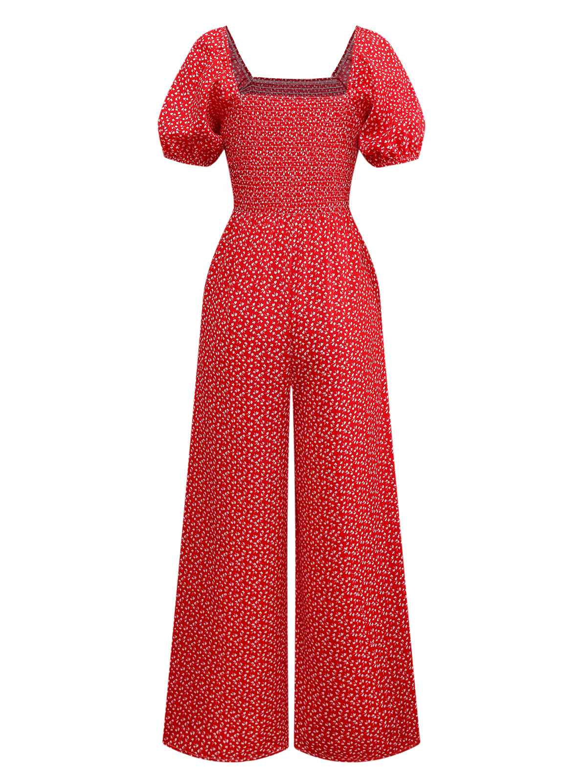 1950er Kleine Blumen Quadratischer Hals Puffärmel Jumpsuit - Image 2