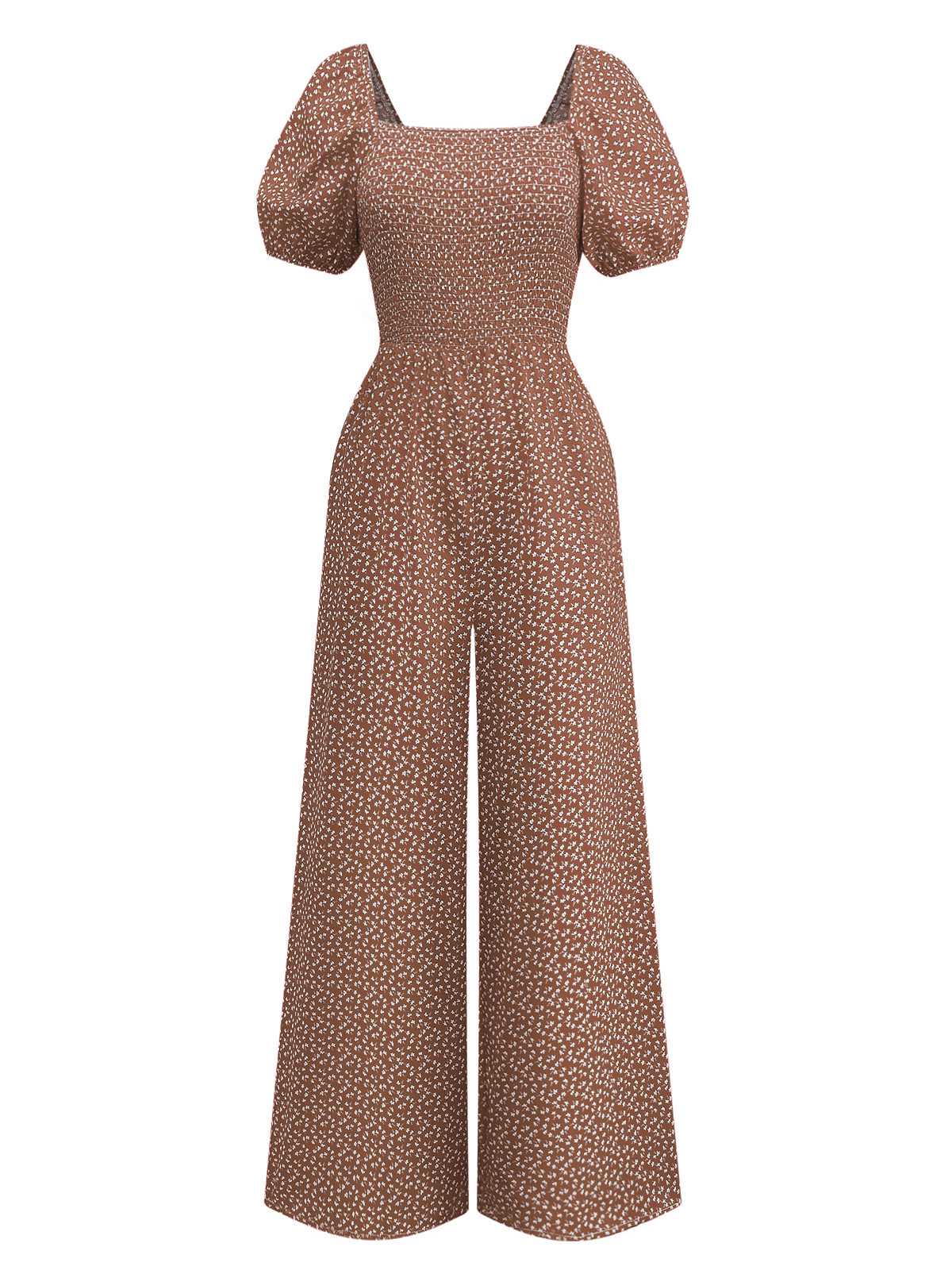 1950er Kleine Blumen Quadratischer Hals Puffärmel Jumpsuit - Image 6