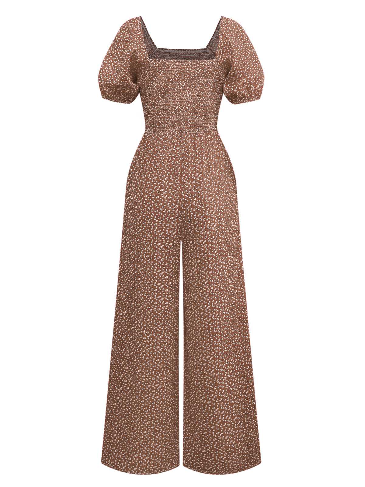 1950er Kleine Blumen Quadratischer Hals Puffärmel Jumpsuit - Image 7