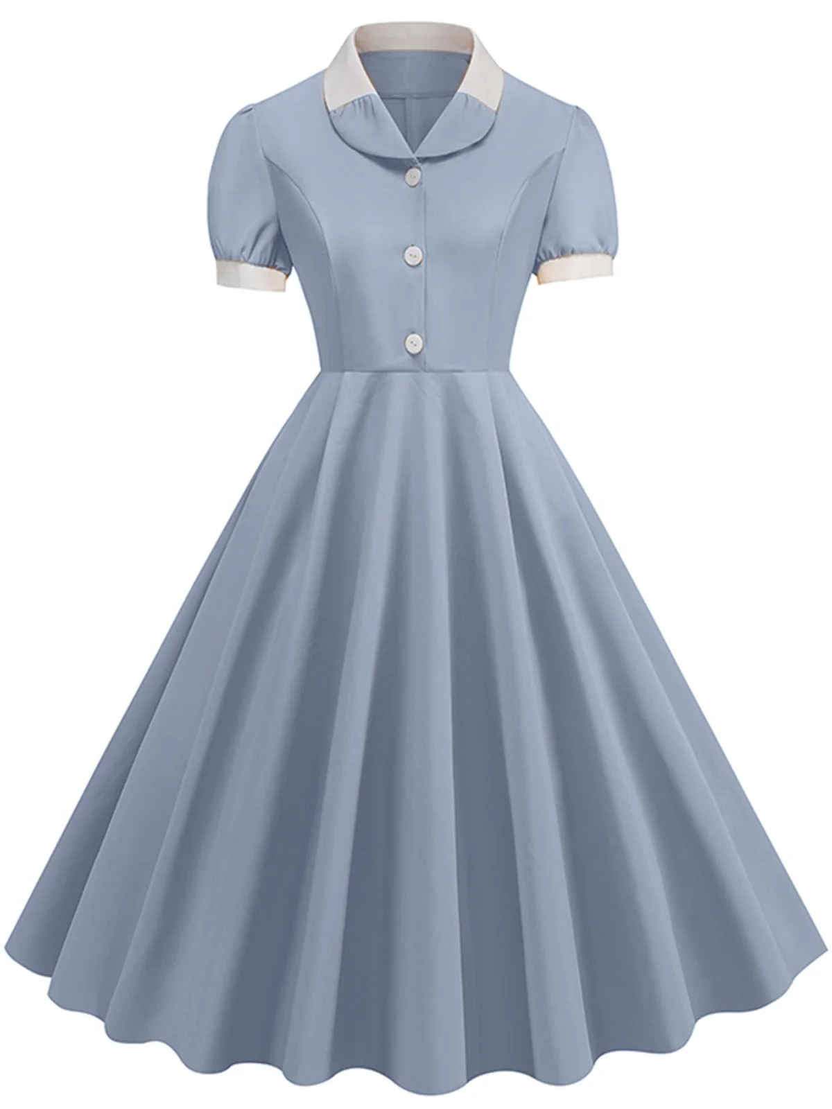 1950er Kontrast Kurzarm Revers Kleid - Image 7