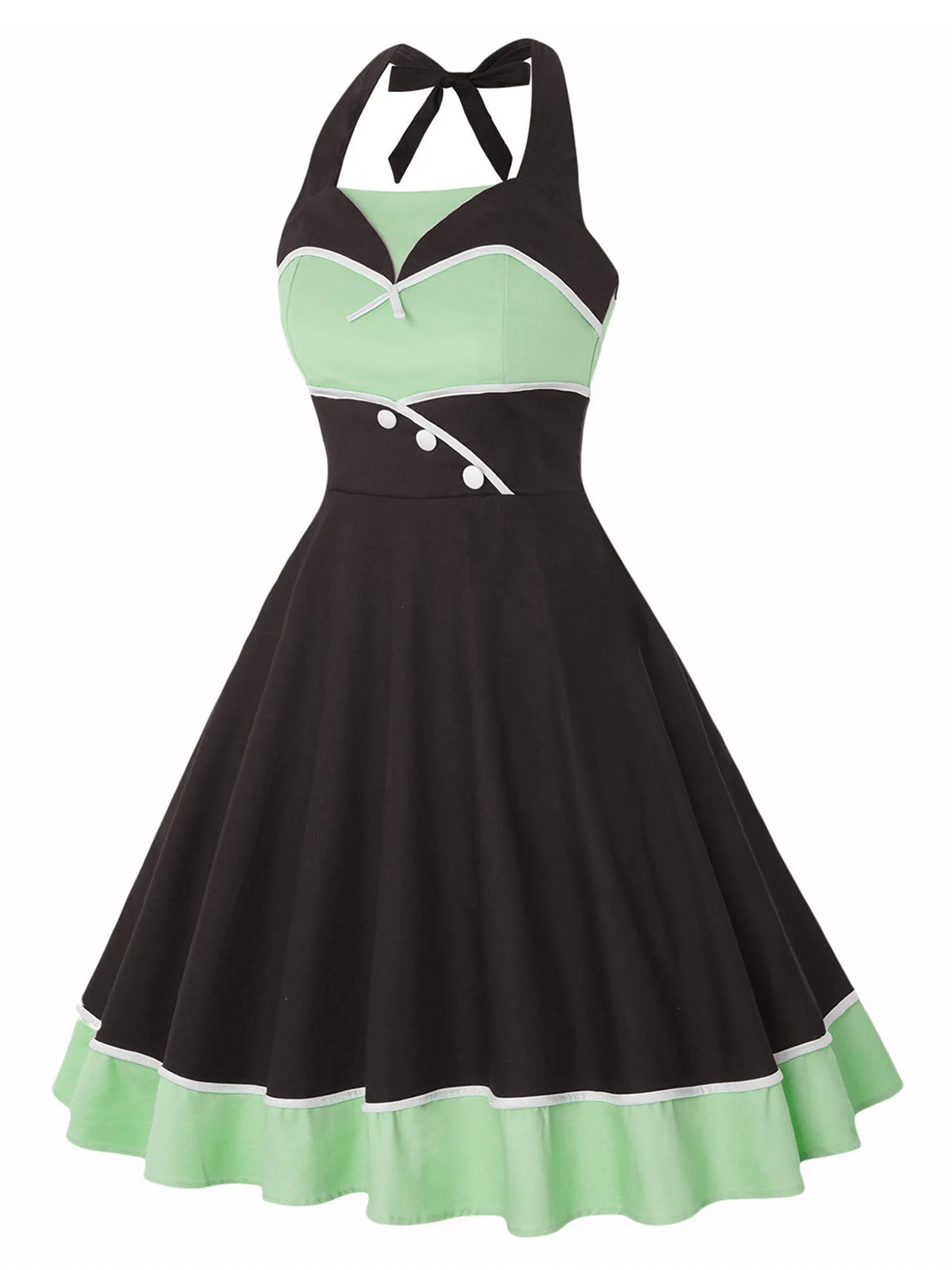 1950er Kontrast Polka Dot Patchwork Halter Kleid - Image 2