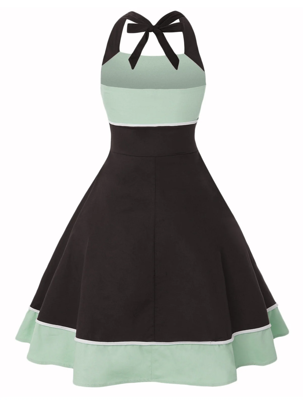 1950er Kontrast Polka Dot Patchwork Halter Kleid - Image 3