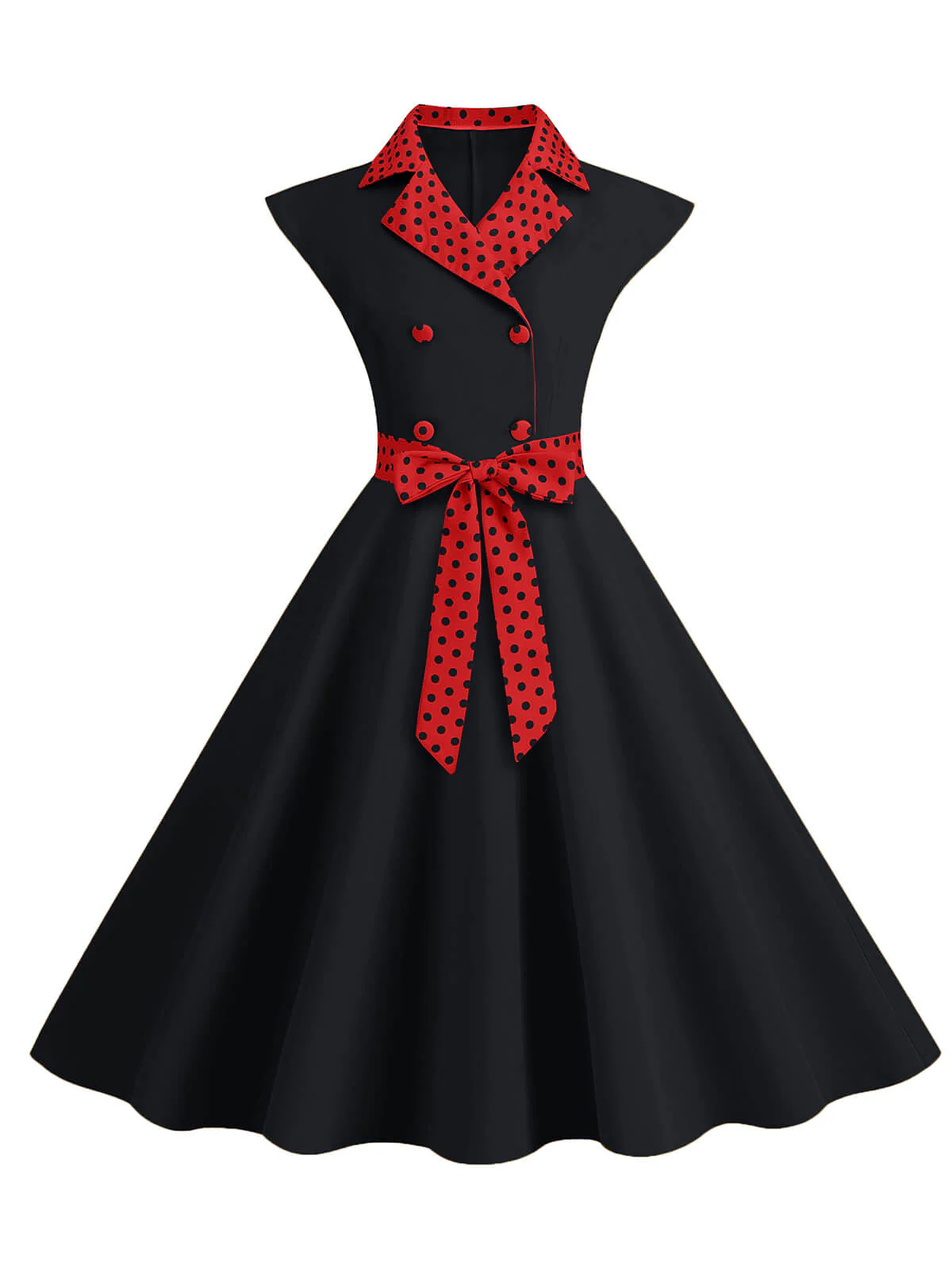 Himmelblau 1950er Kontrastierenden Tupfen Schleifenknoten Gürtelkleid - Image 6