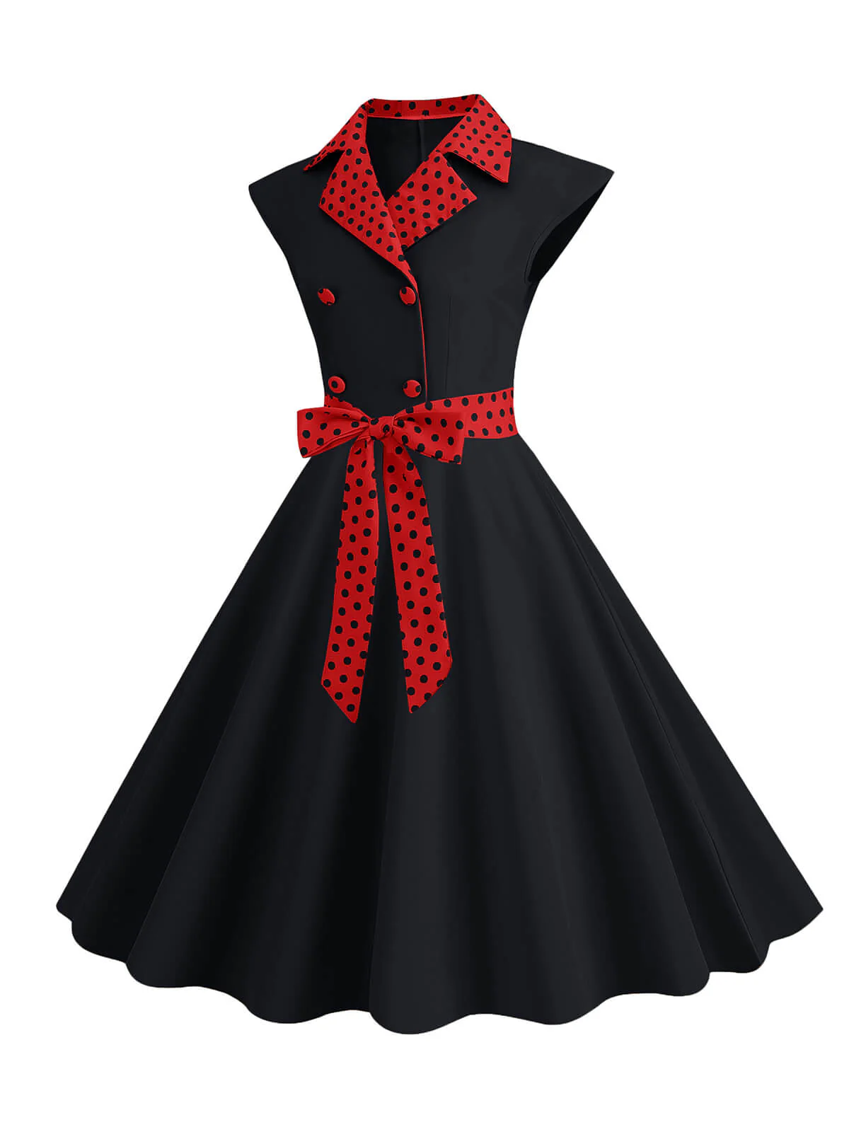 Himmelblau 1950er Kontrastierenden Tupfen Schleifenknoten Gürtelkleid - Image 7