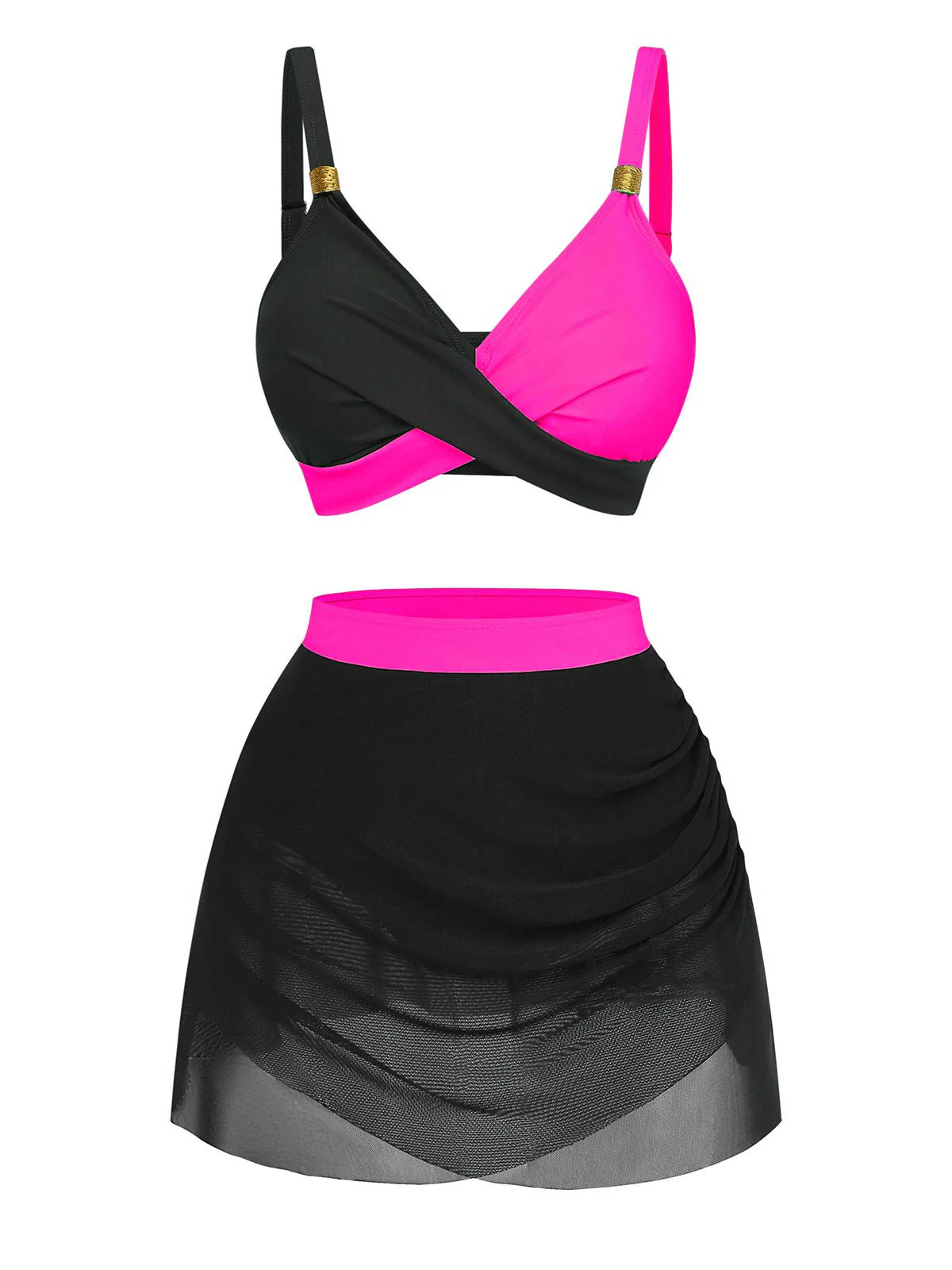 1950er Kreuzrücken Gerafft Netz Bikini Set - Image 10