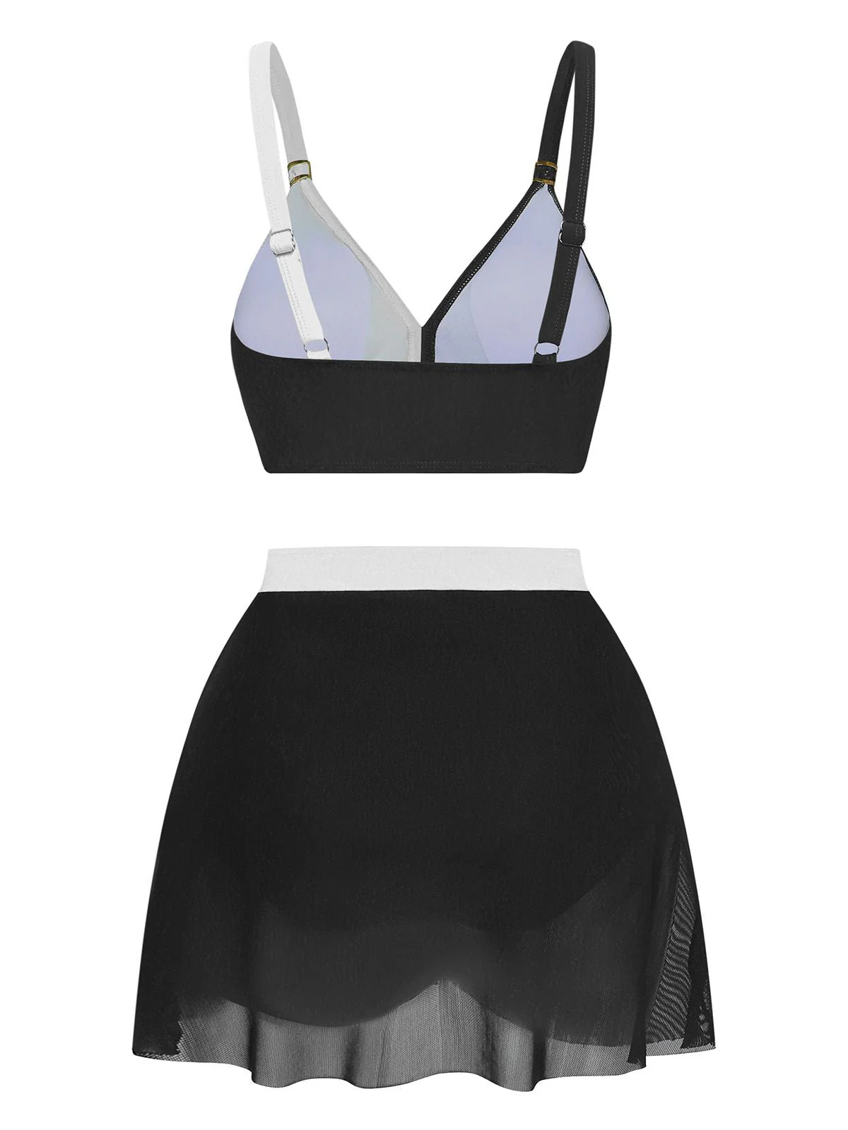 1950er Kreuzrücken Gerafft Netz Bikini Set - Image 2
