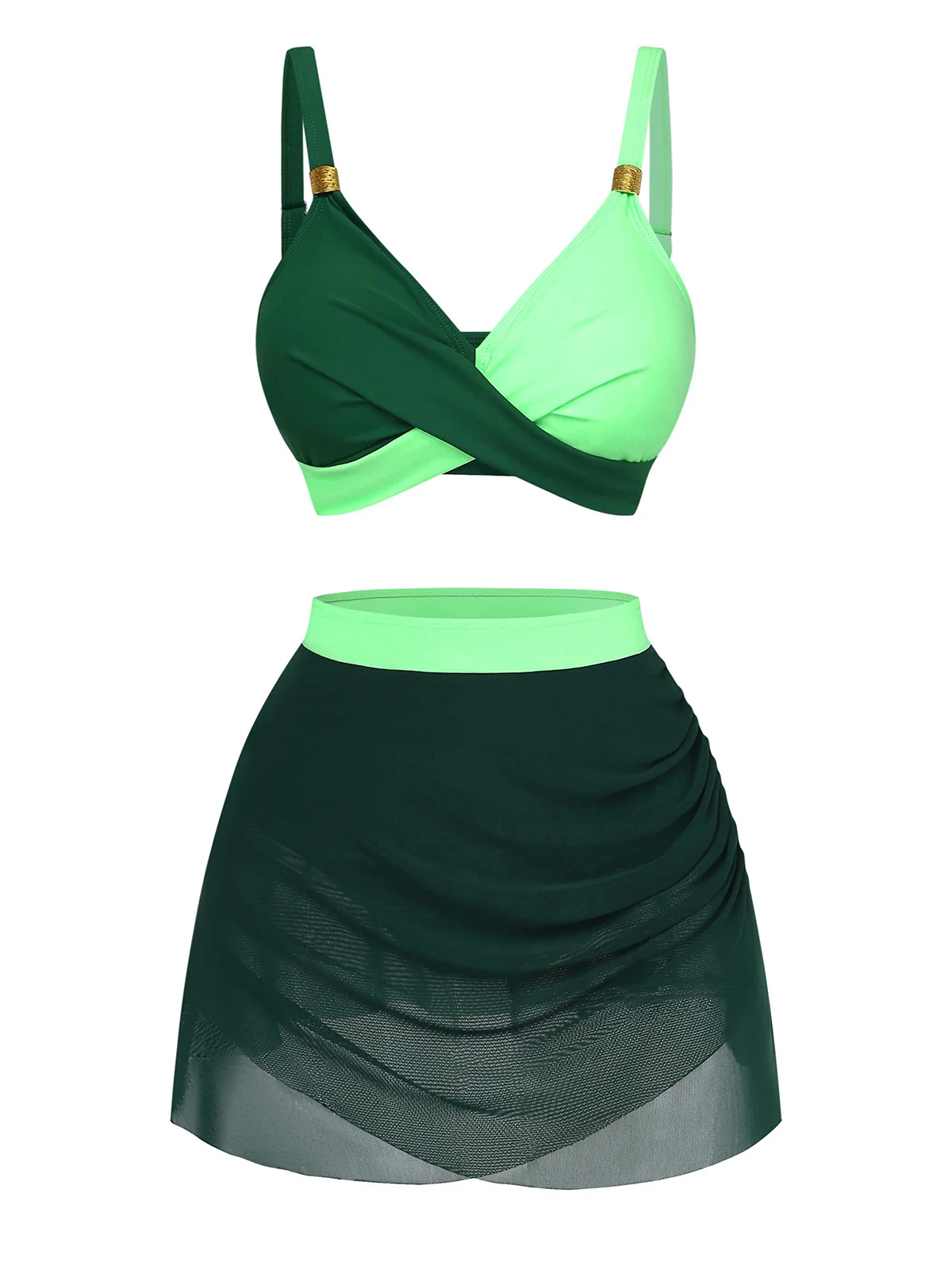1950er Kreuzrücken Gerafft Netz Bikini Set - Image 3