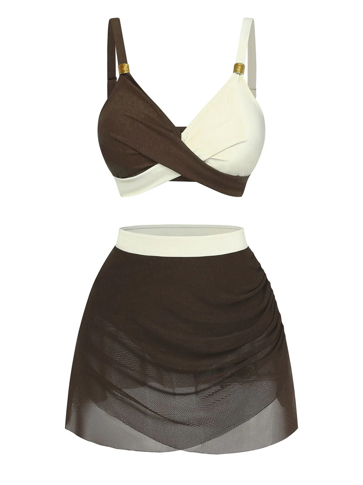 1950er Kreuzrücken Gerafft Netz Bikini Set - Image 8