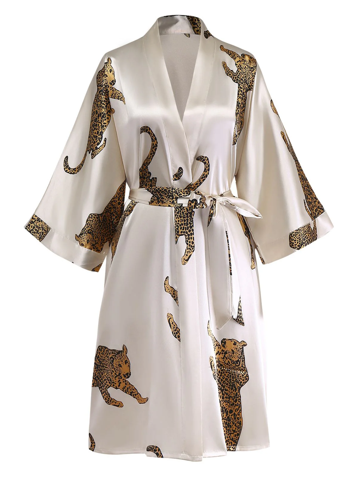 1950er Leopard Druck Satin Morgenmantel mit Gürtel