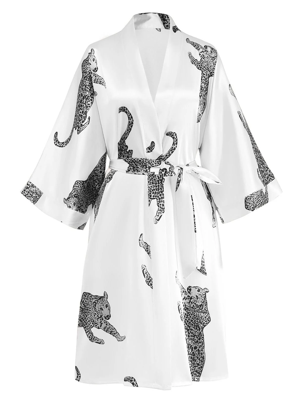 1950er Leopard Druck Satin Morgenmantel mit Gürtel - Image 6