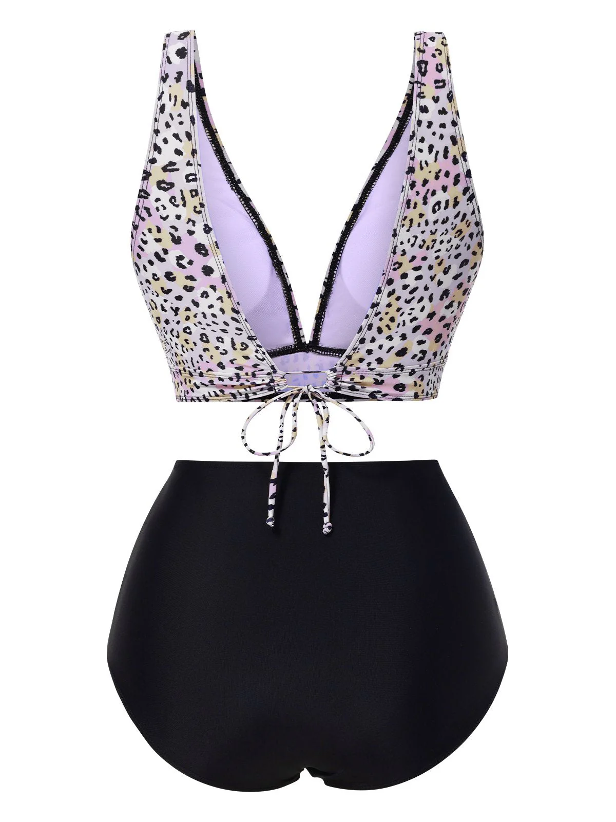 1950er Leopard Drucken Tief V-Ausschnitt Schnürung Bikini Set - Image 2