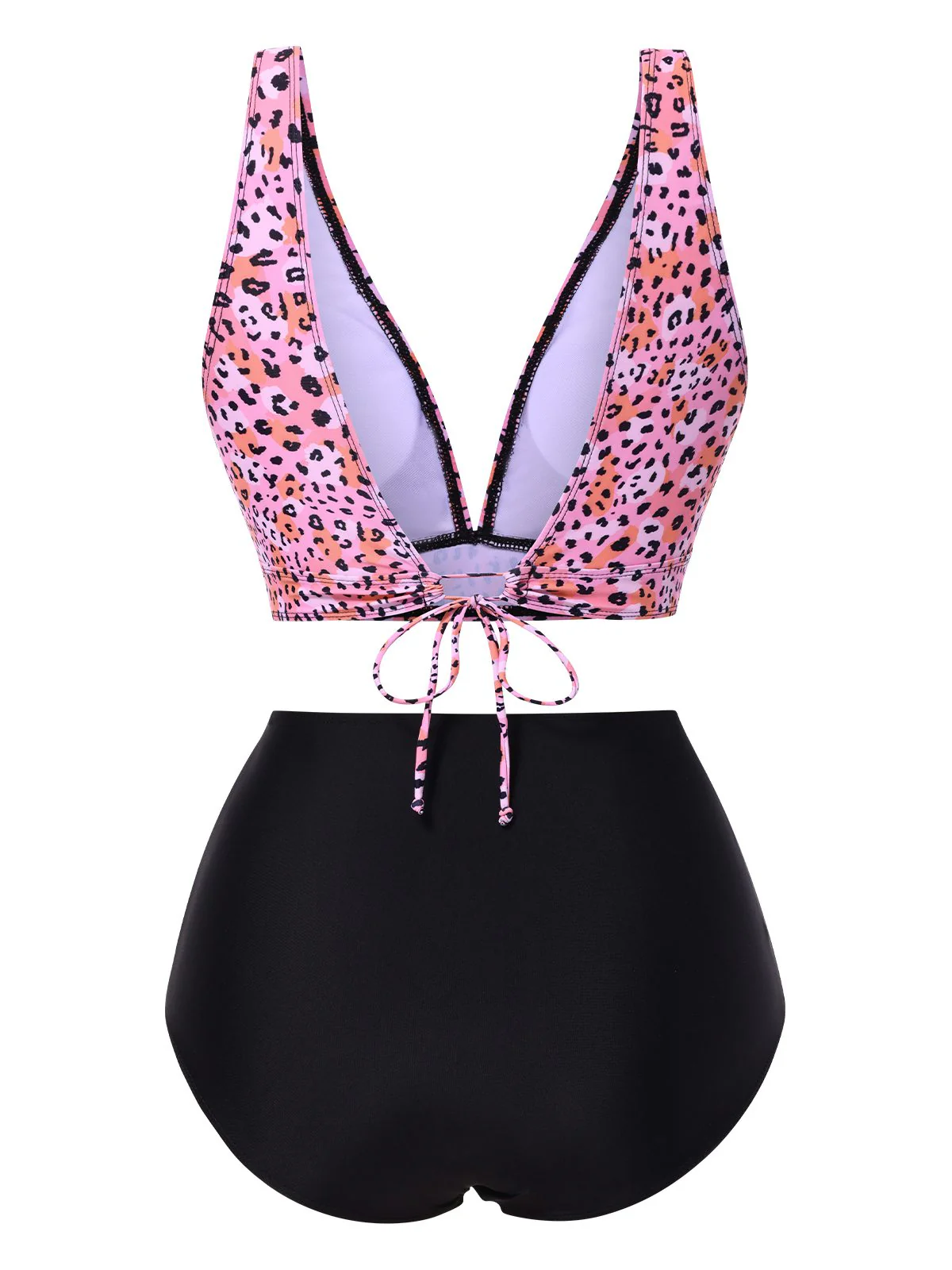 1950er Leopard Drucken Tief V-Ausschnitt Schnürung Bikini Set - Image 4