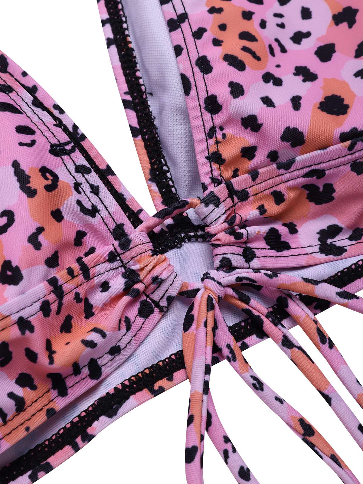1950er Leopard Drucken Tief V-Ausschnitt Schnürung Bikini Set - Image 5