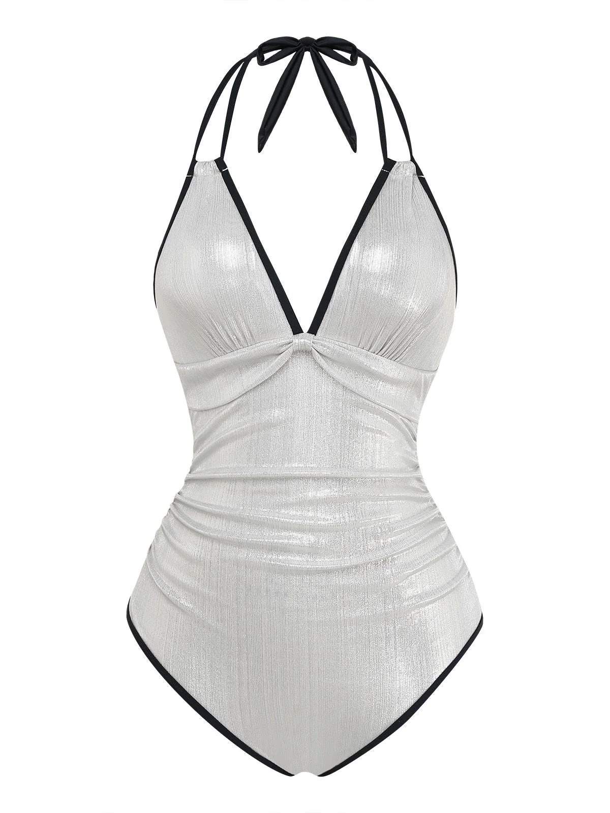 1950er Metallic Schimmernd Riemchen Halter Einteiliger Badeanzug - Image 8