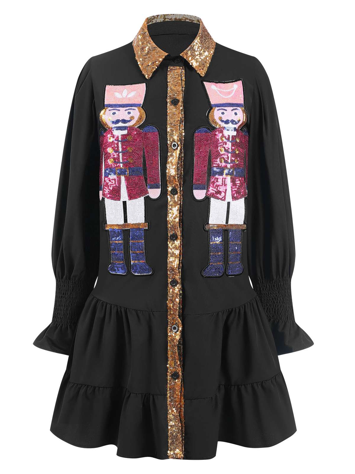 1950er Nussknacker Weihnachten Revers Pailletten Kleid - Image 2