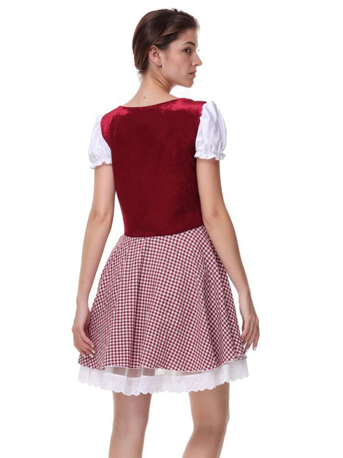 1950er Oktoberfest Dirndl Puffärmel Gingham Plaid Kleid - Image 4