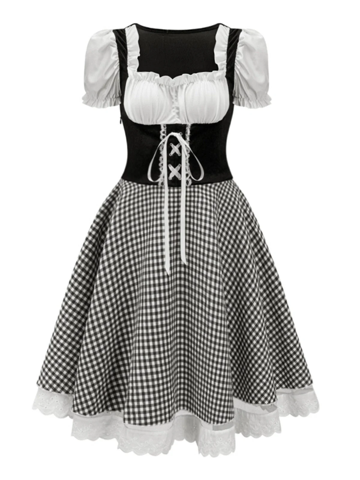 1950er Oktoberfest Dirndl Puffärmel Gingham Plaid Kleid - Image 5