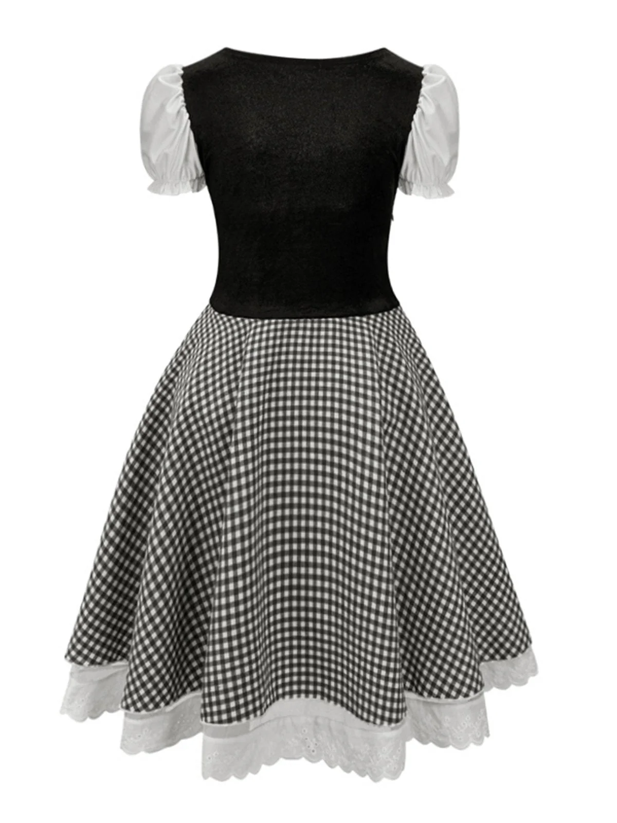 1950er Oktoberfest Dirndl Puffärmel Gingham Plaid Kleid - Image 6