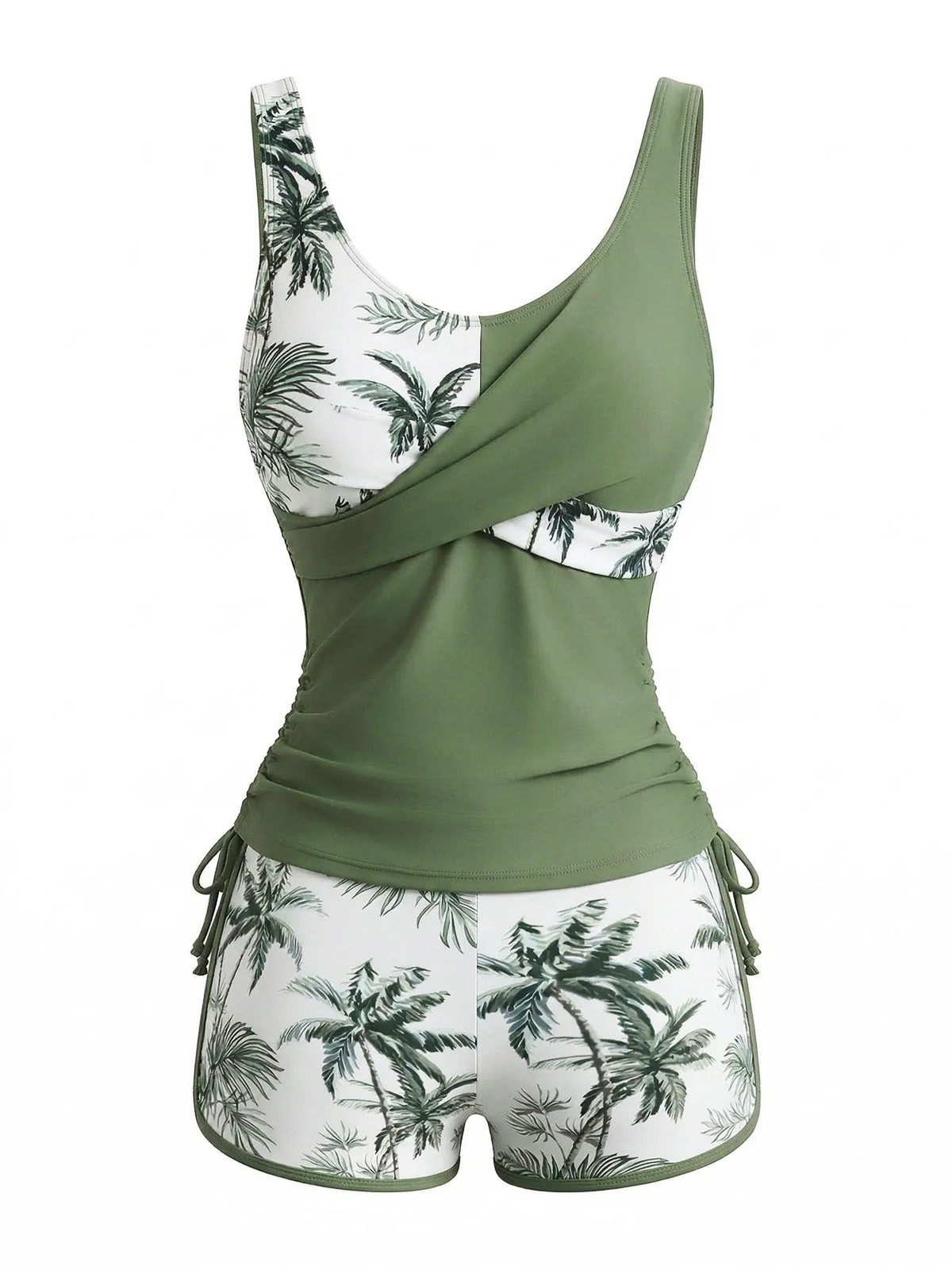 1950er Palmen Überkreuzt Farbblock Tankini Set - Image 3