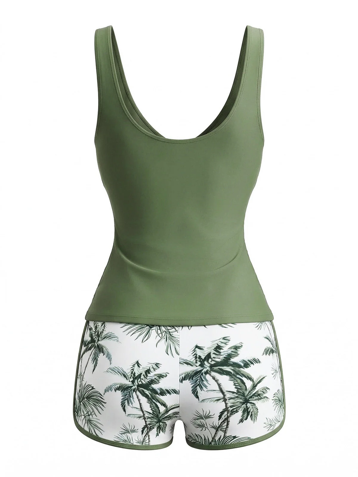 1950er Palmen Überkreuzt Farbblock Tankini Set - Image 4