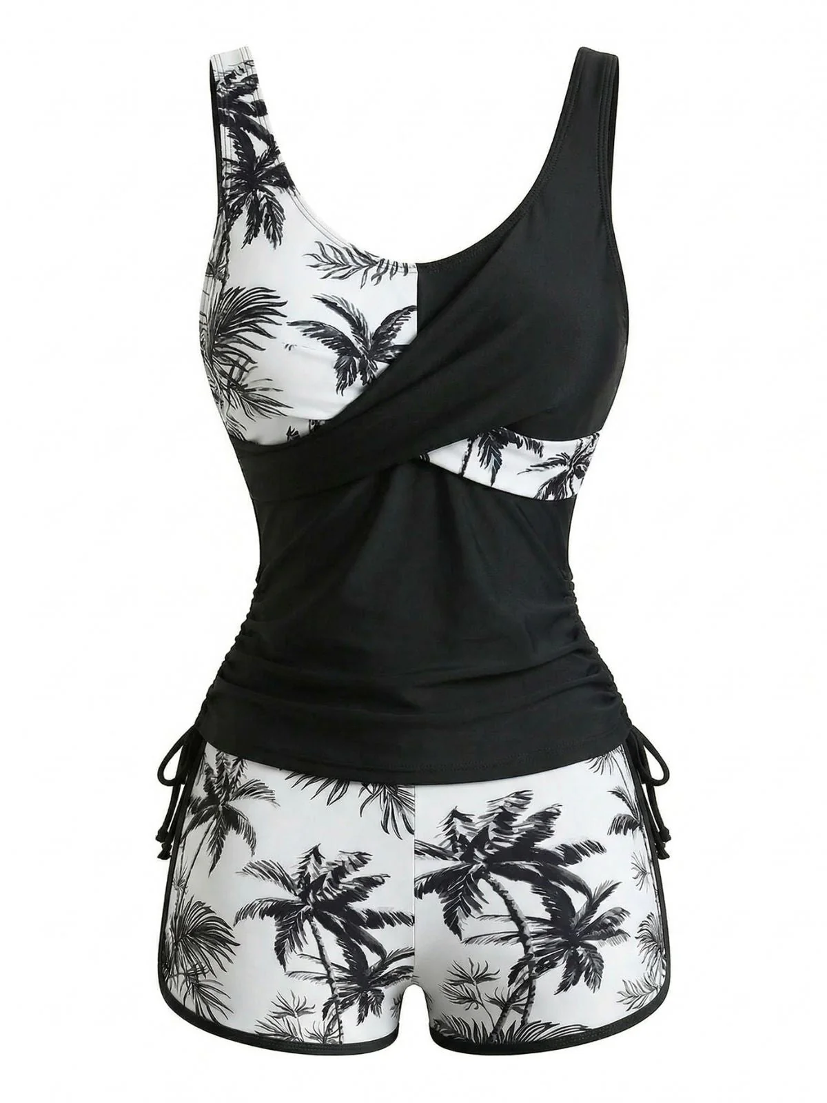 1950er Palmen Überkreuzt Farbblock Tankini Set - Image 6