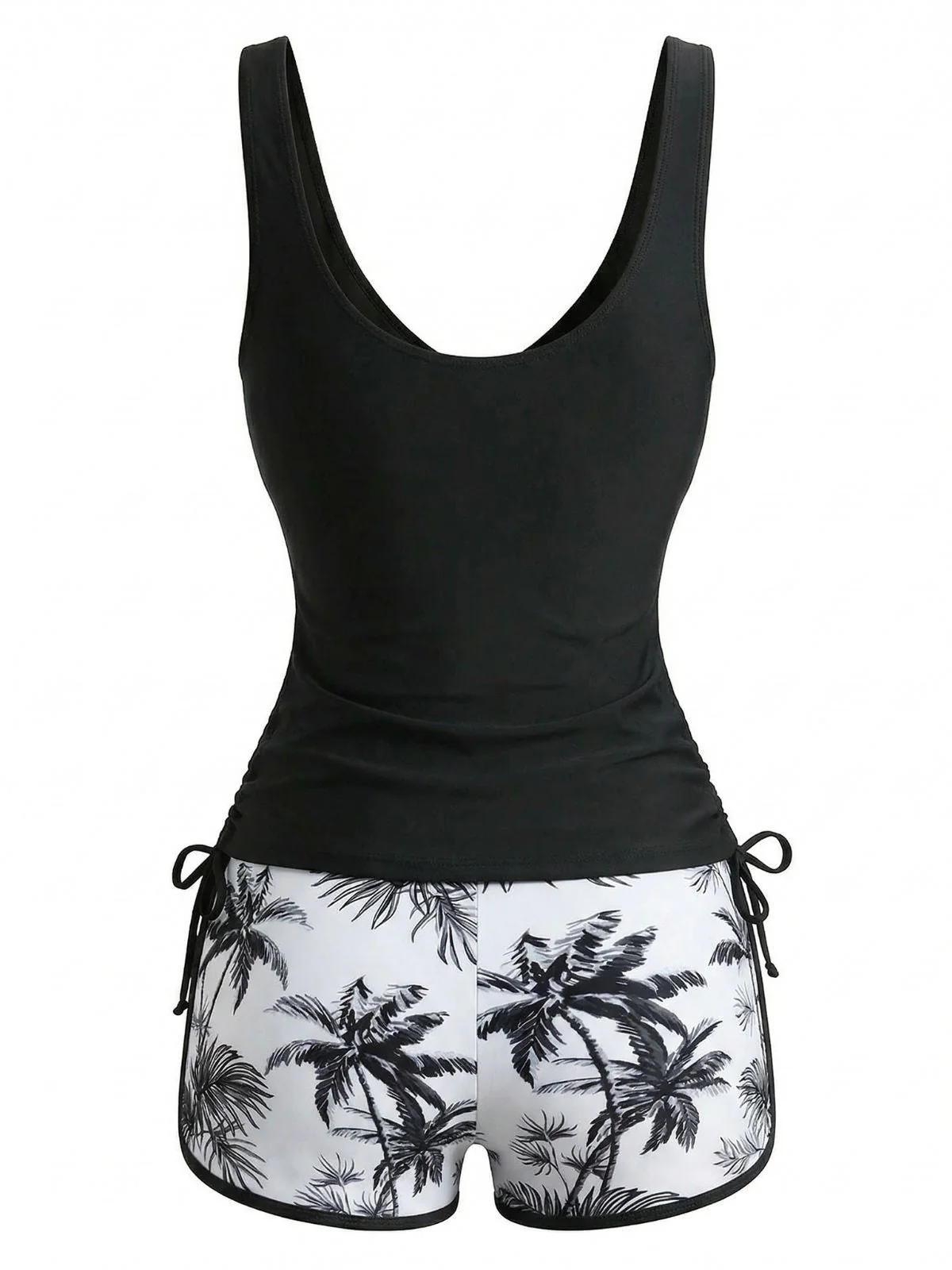 1950er Palmen Überkreuzt Farbblock Tankini Set - Image 9