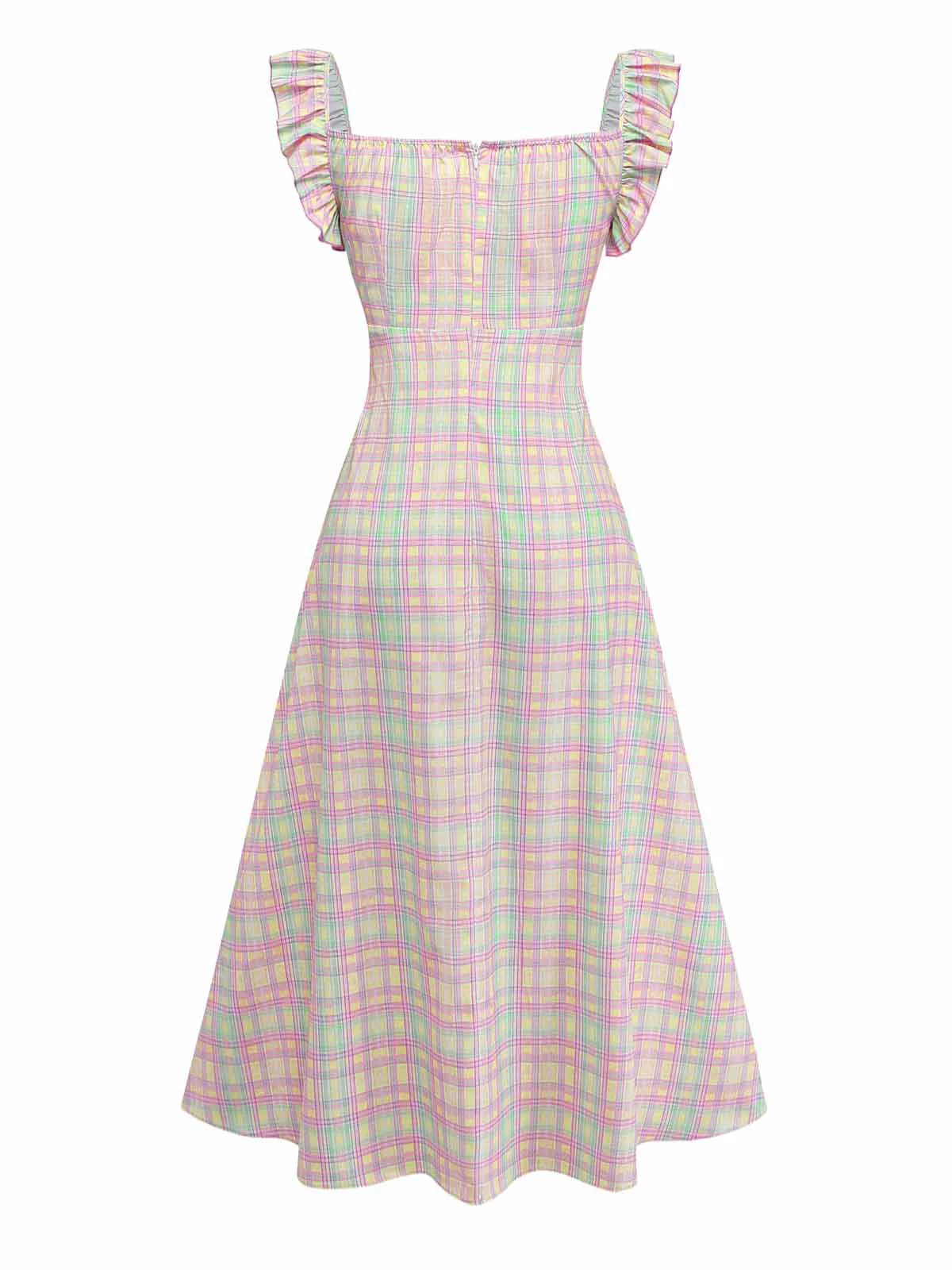 1950er Pastell Kariert Rüschen Bogen Herzausschnitt Kleid - Image 4