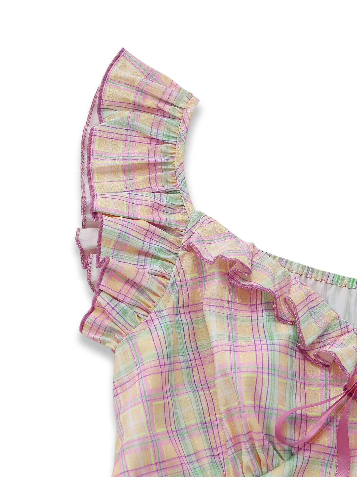 1950er Pastell Kariert Rüschen Bogen Herzausschnitt Kleid - Image 6