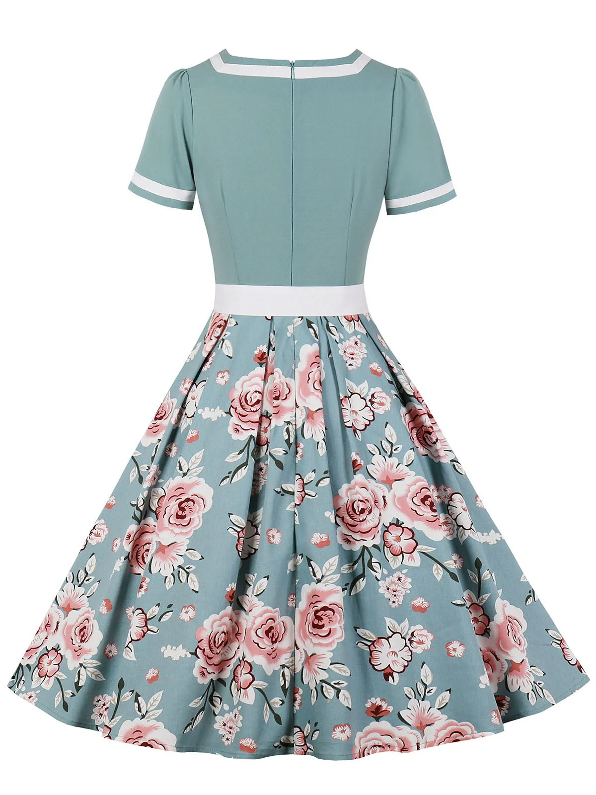 Blau 1950er Floral Patchwork Swing Kleid - Image 4