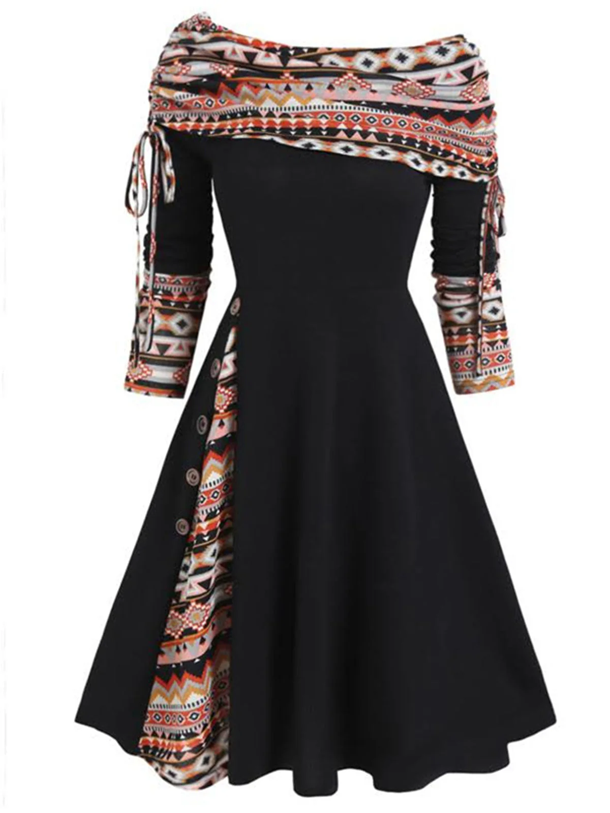 1950er Plaid Patchwork Schnürschuh Schulterfrei Kleid - Image 4