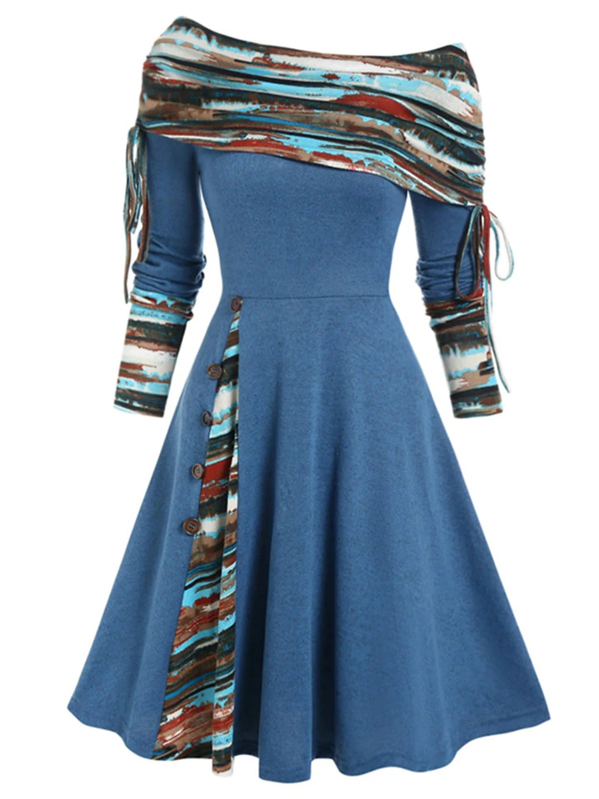 1950er Plaid Patchwork Schnürschuh Schulterfrei Kleid - Image 5
