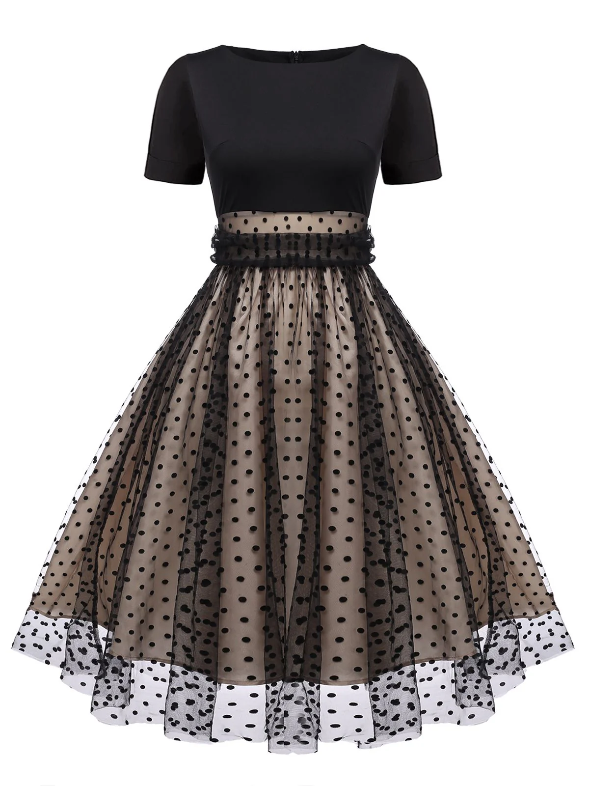 1950ER PATCHWORK KURZARM DOT SWING KLEID - Image 3