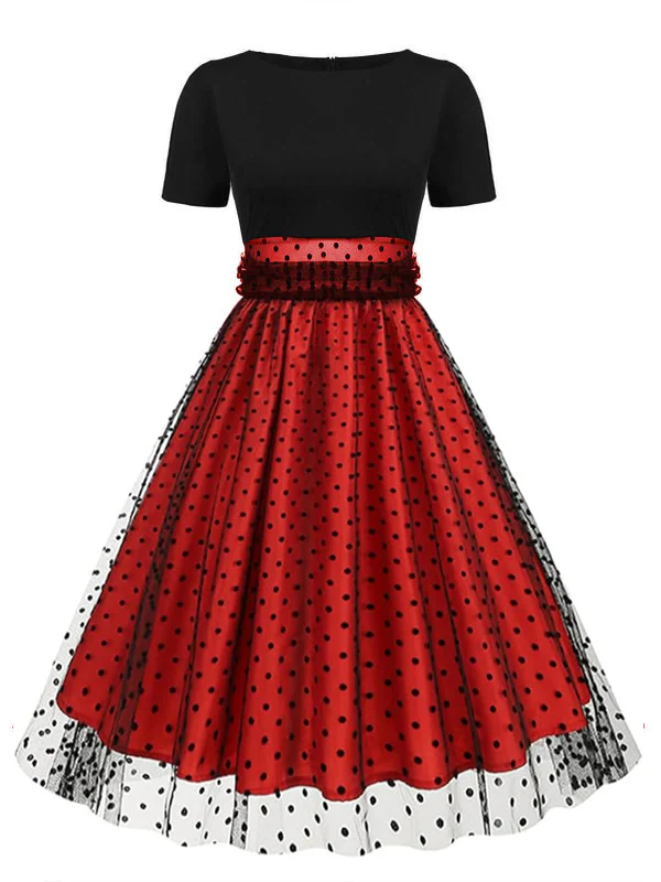 1950ER PATCHWORK KURZARM DOT SWING KLEID - Image 15