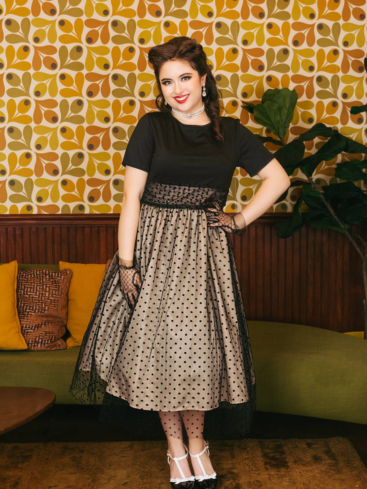 1950ER PATCHWORK KURZARM DOT SWING KLEID - Image 2
