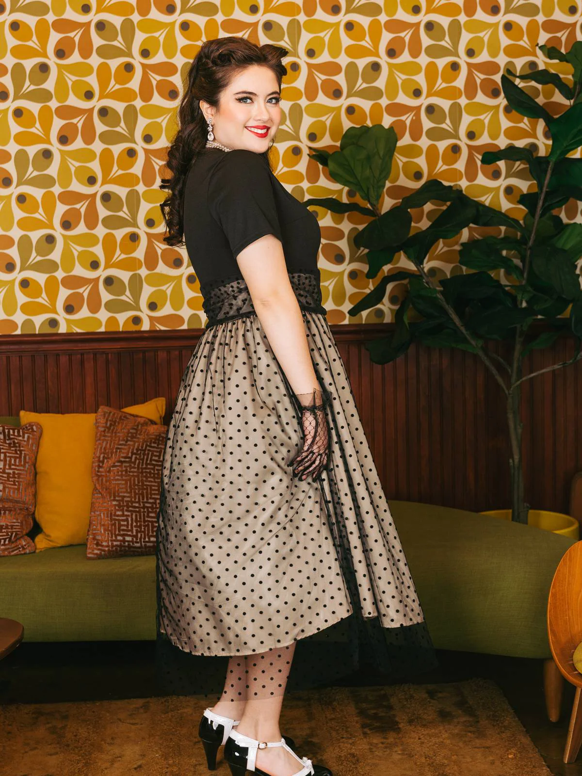 1950ER PATCHWORK KURZARM DOT SWING KLEID - Image 3